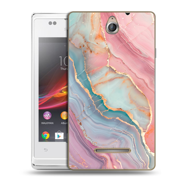 Силиконовый чехол на Sony Xperia E с принтом розовый мрамор