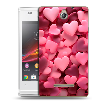 Силиконовый чехол на Sony Xperia E с принтом розовые сердечки