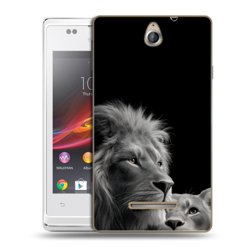 Силиконовый чехол на Sony Xperia E с принтом Лев кошки