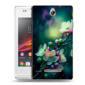Силиконовый чехол на Sony Xperia E с принтом Цветы и мрамор Силиконовый чехол на Sony Xperia E с принтом Цветы и мрамор