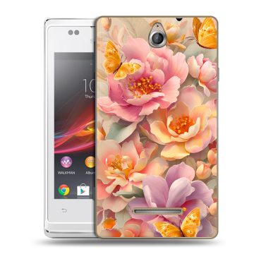 Силиконовый чехол на Sony Xperia E с принтом Цветы и бабочки