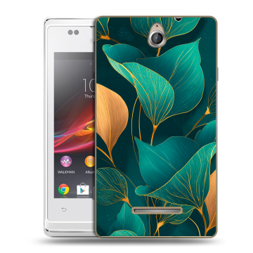 Силиконовый чехол на Sony Xperia E с принтом Листья и золото