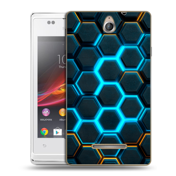 Силиконовый чехол на Sony Xperia E с принтом Неоновые соты