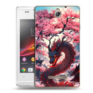 Силиконовый чехол на Sony Xperia E с принтом Дракон Японский