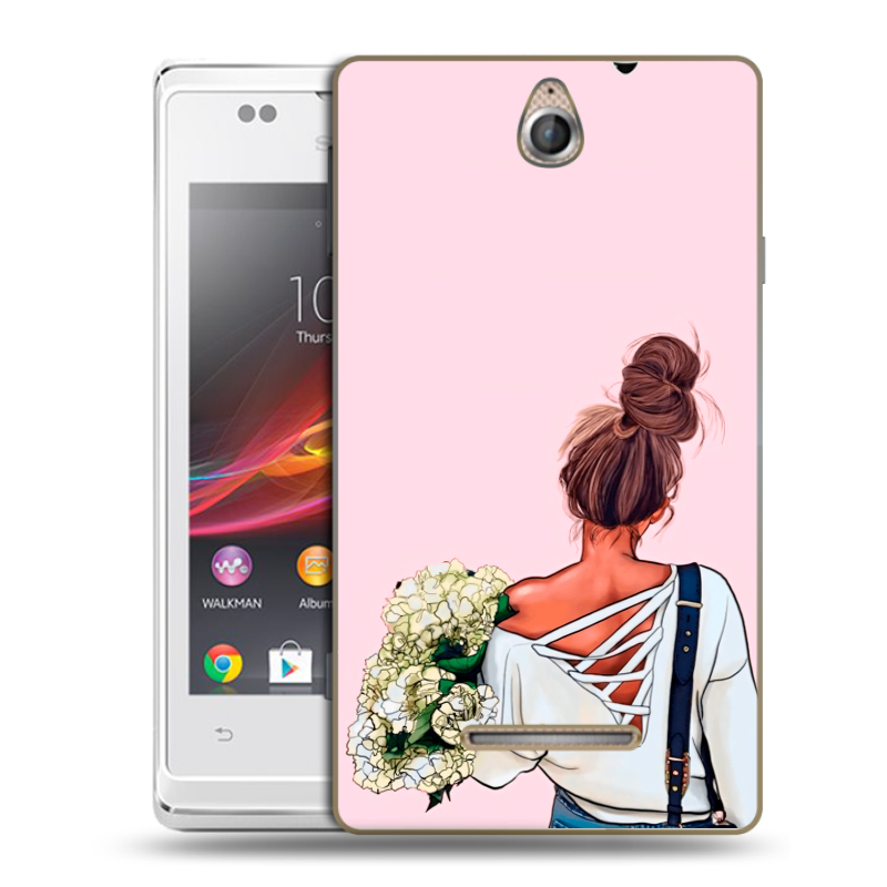 Силиконовый чехол на Sony Xperia E с принтом Девушка и букет Силиконовый чехол на Sony Xperia E с принтом Девушка и букет