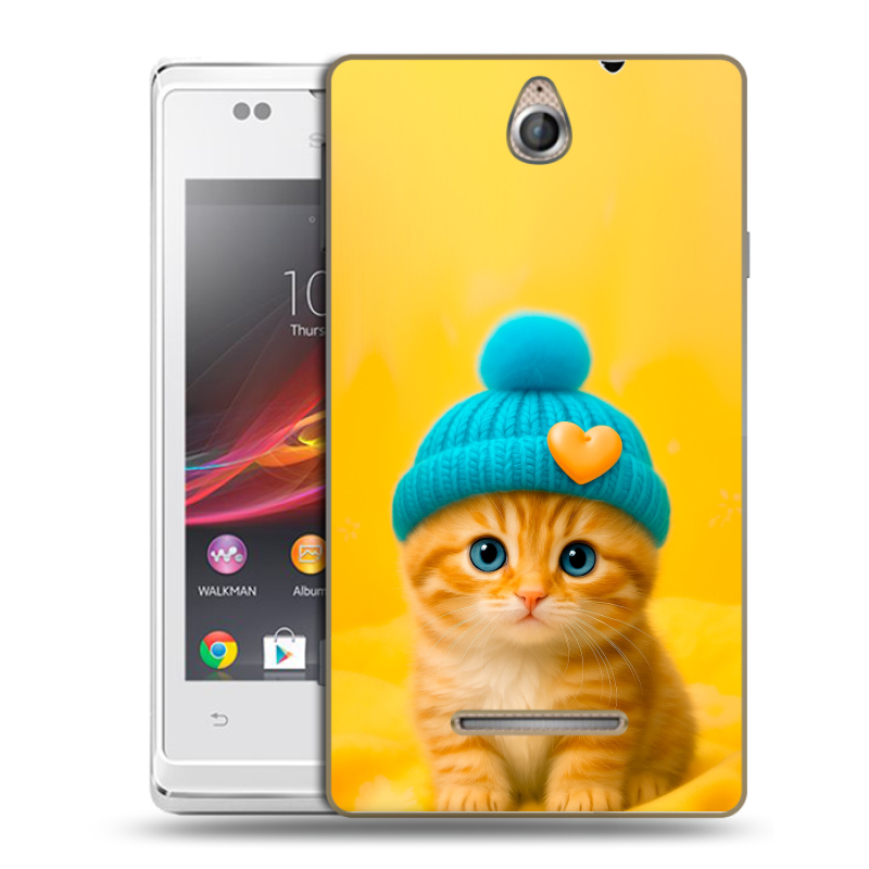 Силиконовый чехол на Sony Xperia E с принтом Котенок в шапке Силиконовый чехол на Sony Xperia E с принтом Котенок в шапке