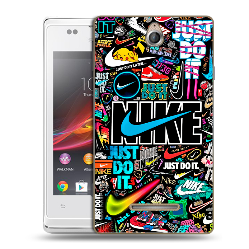Силиконовый чехол на Sony Xperia E с принтом найк nike черный Силиконовый чехол на Sony Xperia E с принтом найк nike черный