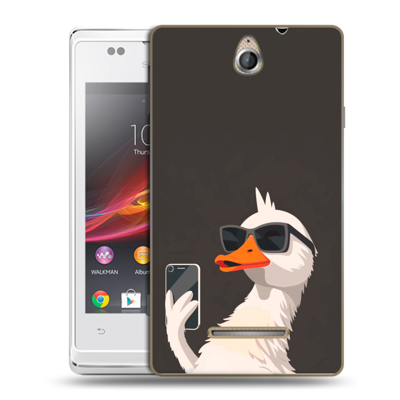 Силиконовый чехол на Sony Xperia E с принтом утка в очках Силиконовый чехол на Sony Xperia E с принтом утка в очках