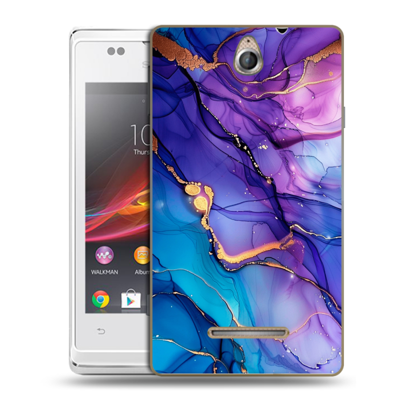 Силиконовый чехол на Sony Xperia E с принтом синий мрамор Силиконовый чехол на Sony Xperia E с принтом синий мрамор