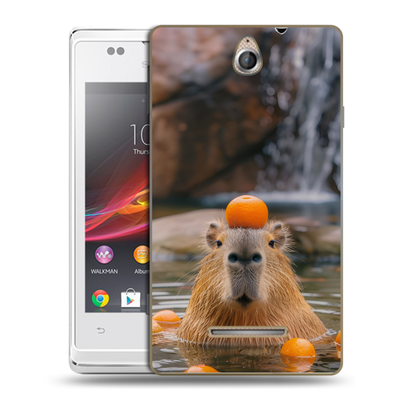 Силиконовый чехол на Sony Xperia E с принтом Капибара с апельсином Силиконовый чехол на Sony Xperia E с принтом Капибара с апельсином