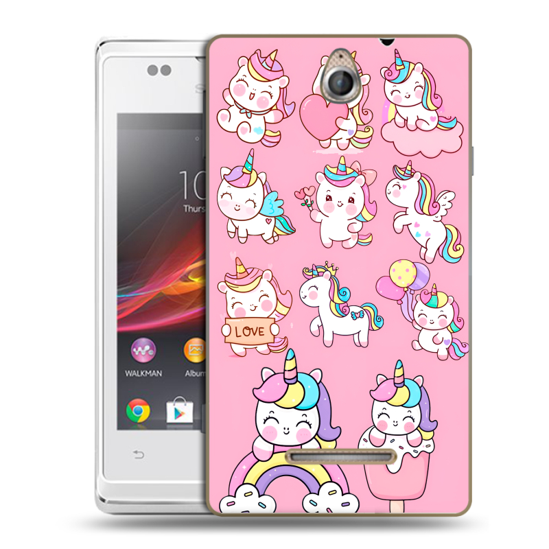 Силиконовый чехол на Sony Xperia E с принтом Единороги и радуга Силиконовый чехол на Sony Xperia E с принтом Единороги и радуга