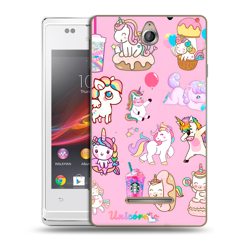 Силиконовый чехол на Sony Xperia E с принтом розовые единороги Силиконовый чехол на Sony Xperia E с принтом розовые единороги