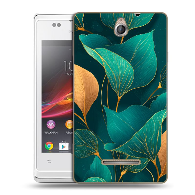Силиконовый чехол на Sony Xperia E с принтом Листья и золото Силиконовый чехол на Sony Xperia E с принтом Листья и золото