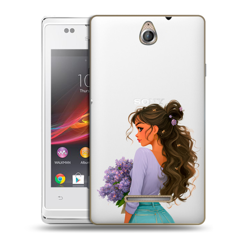 Силиконовый чехол на Sony Xperia E с принтом девушка цветы Силиконовый чехол на Sony Xperia E с принтом девушка цветы
