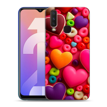 Силиконовый чехол на Vivo Y12 с принтом Сердечки