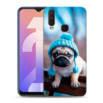 Силиконовый чехол на Vivo Y12 с принтом Мопс в шапке