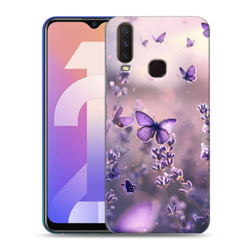 Силиконовый чехол на Vivo Y12 с принтом бабочки и лаванда