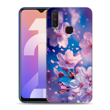 Силиконовый чехол на Vivo Y12 с принтом цветы бабочки