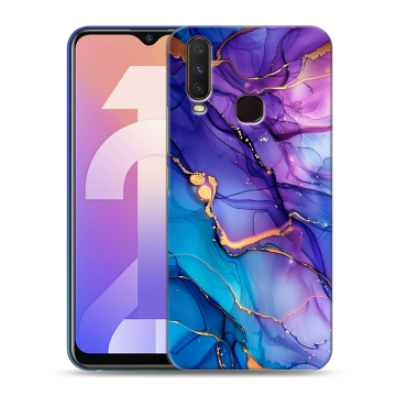 Силиконовый чехол на Vivo Y12 с принтом синий мрамор