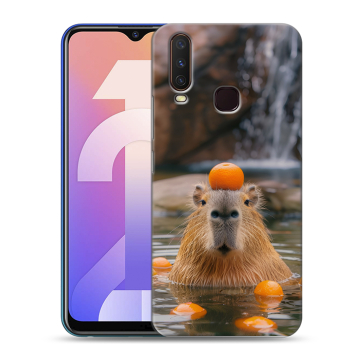 Силиконовый чехол на Vivo Y12 с принтом Капибара с апельсином
