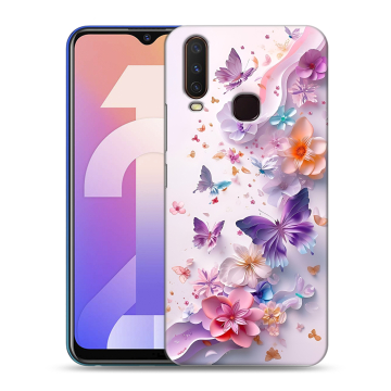 Силиконовый чехол на Vivo Y12 с принтом цветы бабочки