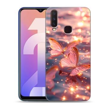 Силиконовый чехол на Vivo Y12 с принтом бабочки розовые