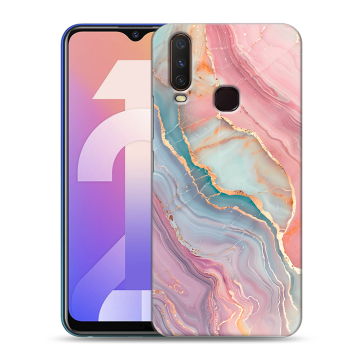 Силиконовый чехол на Vivo Y12 с принтом розовый мрамор