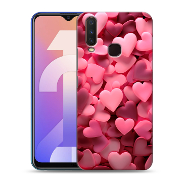 Силиконовый чехол на Vivo Y12 с принтом розовые сердечки