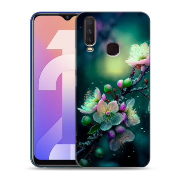 Силиконовый чехол на Vivo Y12 с принтом Цветы и мрамор