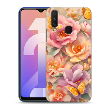 Силиконовый чехол на Vivo Y12 с принтом Цветы и бабочки