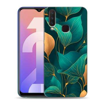 Силиконовый чехол на Vivo Y12 с принтом Листья и золото