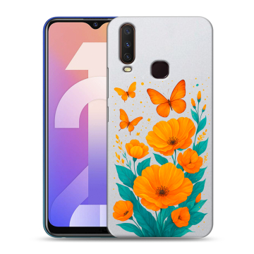 Силиконовый чехол на Vivo Y12 с принтом цветы бабочки