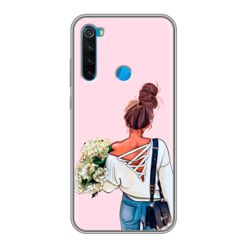 Силиконовый чехол на Xiaomi RedMi Note 8  с принтом Девушка и букет