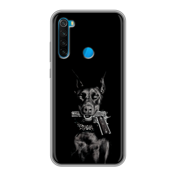 Силиконовый чехол на Xiaomi RedMi Note 8  с принтом Доберман и пистолет