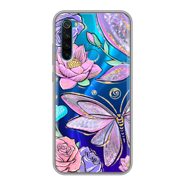 Силиконовый чехол на Xiaomi RedMi Note 8 с принтом Бабочки и цветы Силиконовый чехол на Xiaomi RedMi Note 8 с принтом Бабочки и цветы