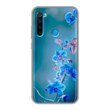 Силиконовый чехол на Xiaomi RedMi Note 8 с принтом Голубые цветы Силиконовый чехол на Xiaomi RedMi Note 8 с принтом Голубые цветы