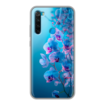 Силиконовый чехол на Xiaomi RedMi Note 8 с принтом голубые орхидеи Силиконовый чехол на Xiaomi RedMi Note 8 с принтом голубые орхидеи