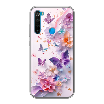 Силиконовый чехол на Xiaomi RedMi Note 8 с принтом цветы бабочки Силиконовый чехол на Xiaomi RedMi Note 8 с принтом цветы бабочки