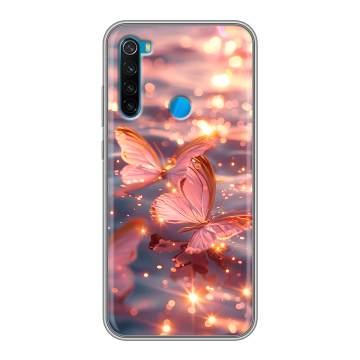 Силиконовый чехол на Xiaomi RedMi Note 8 с принтом бабочки розовые Силиконовый чехол на Xiaomi RedMi Note 8 с принтом бабочки розовые