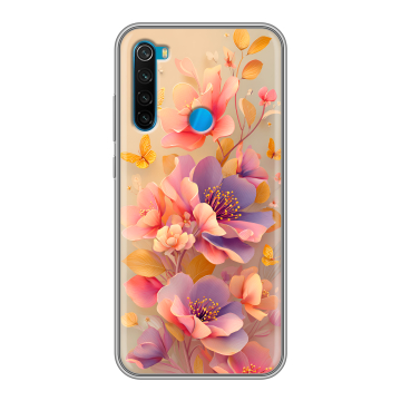 Силиконовый чехол на Xiaomi RedMi Note 8 с принтом Цветы и бабочки Силиконовый чехол на Xiaomi RedMi Note 8 с принтом Цветы и бабочки