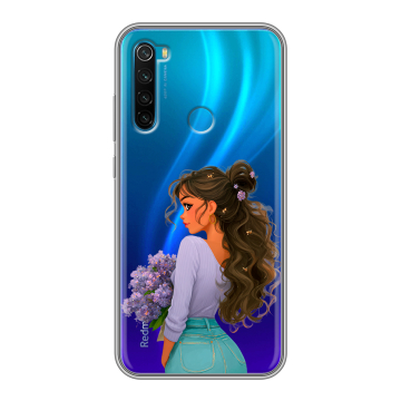 Силиконовый чехол на Xiaomi RedMi Note 8 с принтом девушка цветы Силиконовый чехол на Xiaomi RedMi Note 8 с принтом девушка цветы