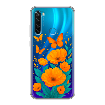 Силиконовый чехол на Xiaomi RedMi Note 8 с принтом цветы бабочки Силиконовый чехол на Xiaomi RedMi Note 8 с принтом цветы бабочки