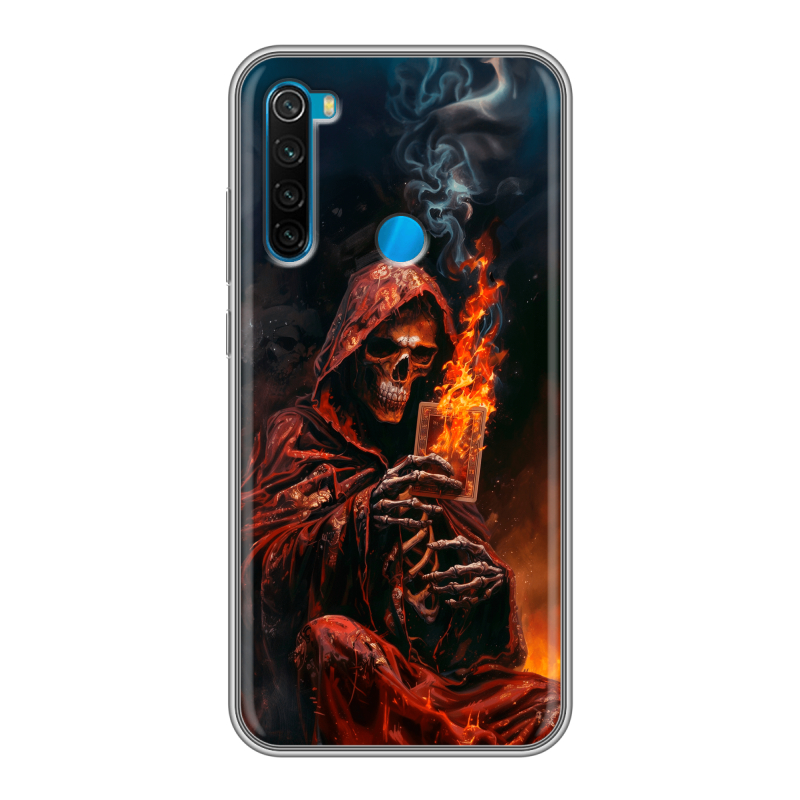 Силиконовый чехол на Xiaomi RedMi Note 8 с принтом Скелет и карты Силиконовый чехол на Xiaomi RedMi Note 8 с принтом Скелет и карты