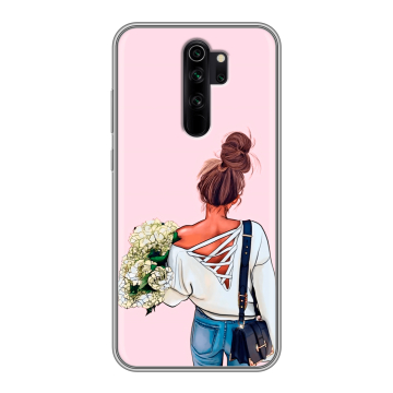 Силиконовый чехол на Xiaomi RedMi Note 8 Pro с принтом Девушка и букет Силиконовый чехол на Xiaomi RedMi Note 8 Pro с принтом Девушка и букет