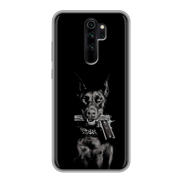 Силиконовый чехол на Xiaomi RedMi Note 8 Pro с принтом Доберман и пистолет Силиконовый чехол на Xiaomi RedMi Note 8 Pro с принтом Доберман и пистолет