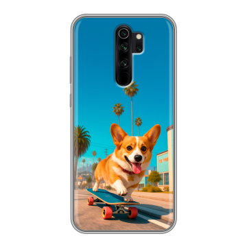 Силиконовый чехол на Xiaomi RedMi Note 8 Pro с принтом Корги на скейте Силиконовый чехол на Xiaomi RedMi Note 8 Pro с принтом Корги на скейте