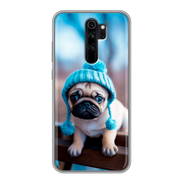 Силиконовый чехол на Xiaomi RedMi Note 8 Pro с принтом Мопс в шапке