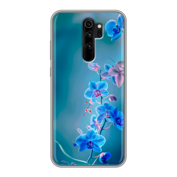 Силиконовый чехол на Xiaomi RedMi Note 8 Pro с принтом Голубые цветы Силиконовый чехол на Xiaomi RedMi Note 8 Pro с принтом Голубые цветы