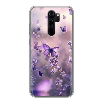 Силиконовый чехол на Xiaomi RedMi Note 8 Pro с принтом бабочки и лаванда Силиконовый чехол на Xiaomi RedMi Note 8 Pro с принтом бабочки и лаванда