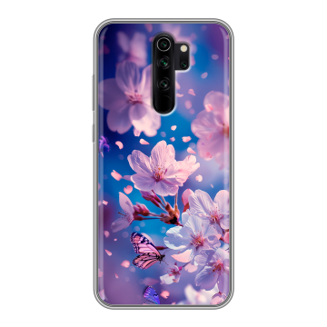 Силиконовый чехол на Xiaomi RedMi Note 8 Pro с принтом цветы бабочки